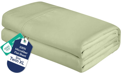 Royale Linens Queen Flat Sheet - Ultra Soft Brushed 1800 Microfiber Flat Sheets Only - Wrinkle Free & Stain Resistant - Hotel Quality Top Sheet for Bed (Queen, White)