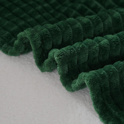 Puncuntex Fleece Throw Blanket Dark Green 50"×60" with Square Grid Design