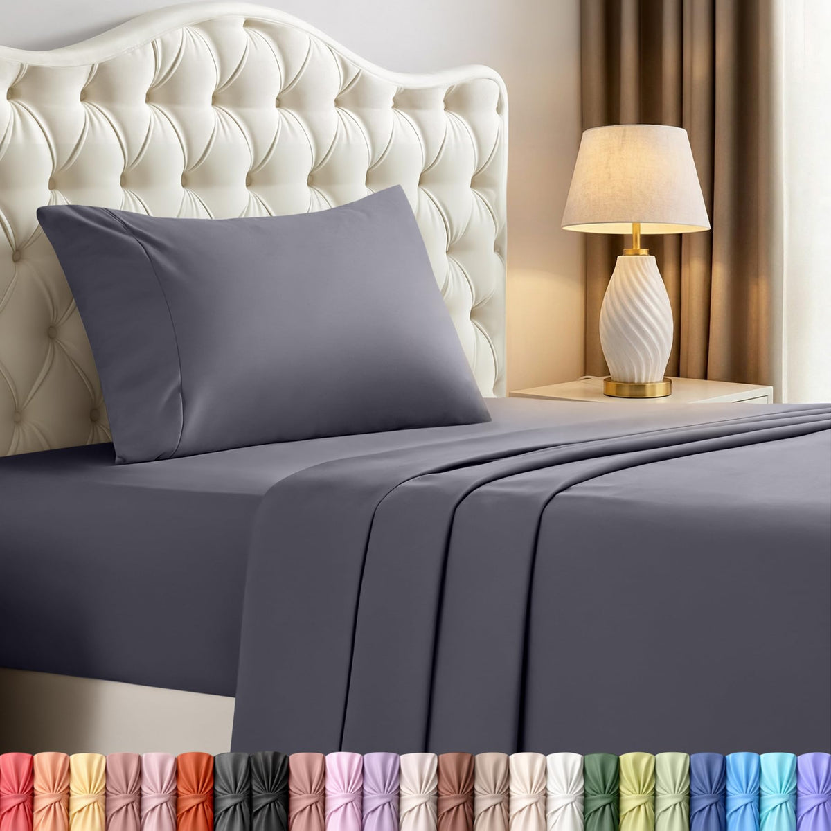 Queen Sheets Set, 4 Pieces 16" Deep Pocket Hotel Luxury Bed Sheets, Grey