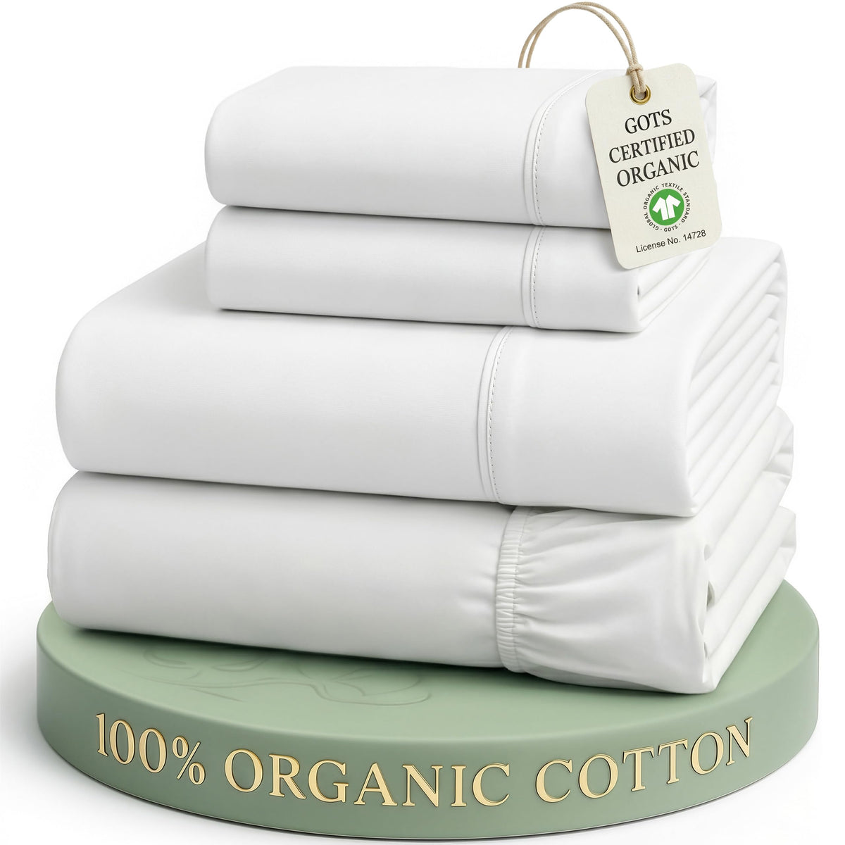 LANE LINEN Queen Sheets 100% Organic Cotton 4pc Percale Cooling - White