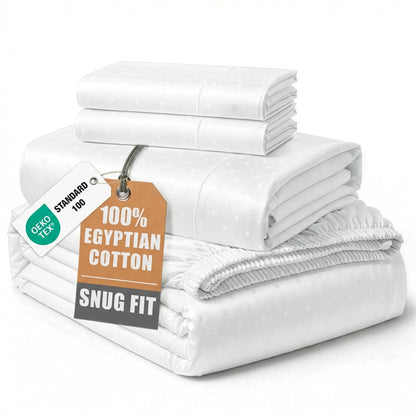 LANE LINEN 100% Egyptian Cotton Sheets King Size Silky Sateen Weave - White