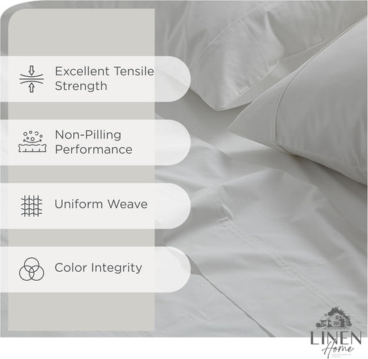 Linen Home 100% Cotton Percale Sheets Queen Size 4 Pc Cooling Set - White