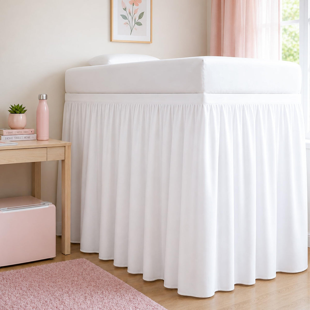Cottingon Twin XL 32 Inch Drop Extended Dorm Room Bed Skirt,100% Microfiber College Bed Essentials Extra Long Size Dust Ruffle,White