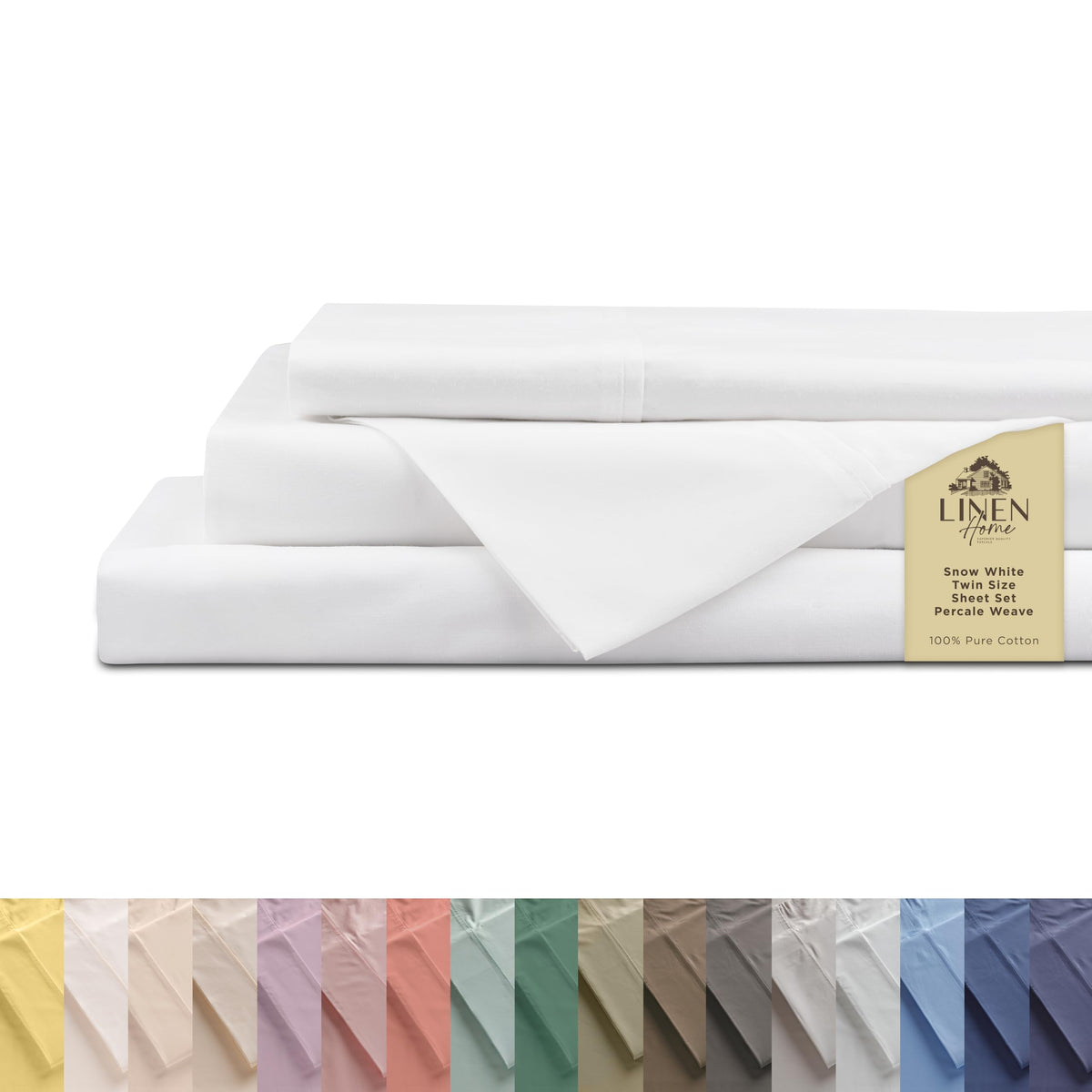 Linen Home 100% Cotton Percale Sheets Queen Size 4 Pc Cooling Set - White