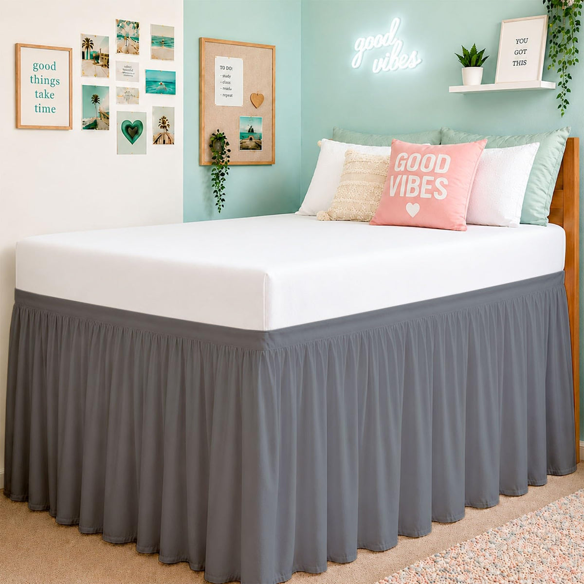 Cottington Lane Ruffled Dorm Room Bed Skirt Twin XL 30 Inch Drop, White