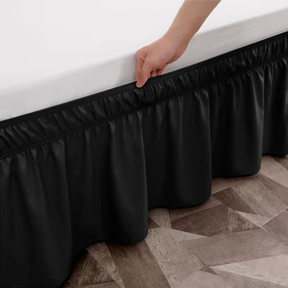 Toodou Easy to Install Wrap Around Bed Skirt Three Fabric Sides Elastic Dust Ruffled 16 Inch Tailored Drop, Fade Resistant-Black, Twin/Twin XL