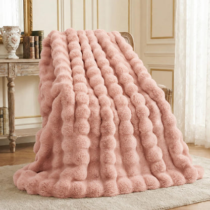 L'AGRATY Faux Rabbit Fur Throw Blanket for Couch, 50'' x 60'', Cocoa Brown