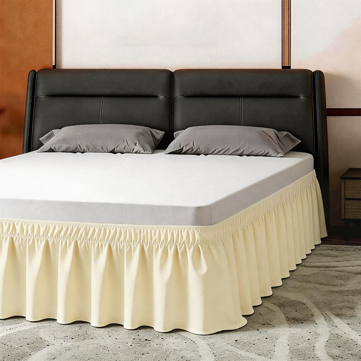 ANARACHON Full Bed Skirt, Wrap-Around Elastic Ruffled Eyelet Bed Skirt Full Size Dust Ruffle with Gathered Styling and Embroidered Details, 18" Drop Length (White)