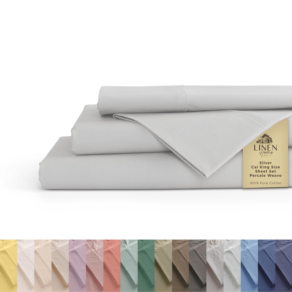 Linen Home 100% Cotton Percale Sheets Queen Size 4 Pc Cooling Set - White