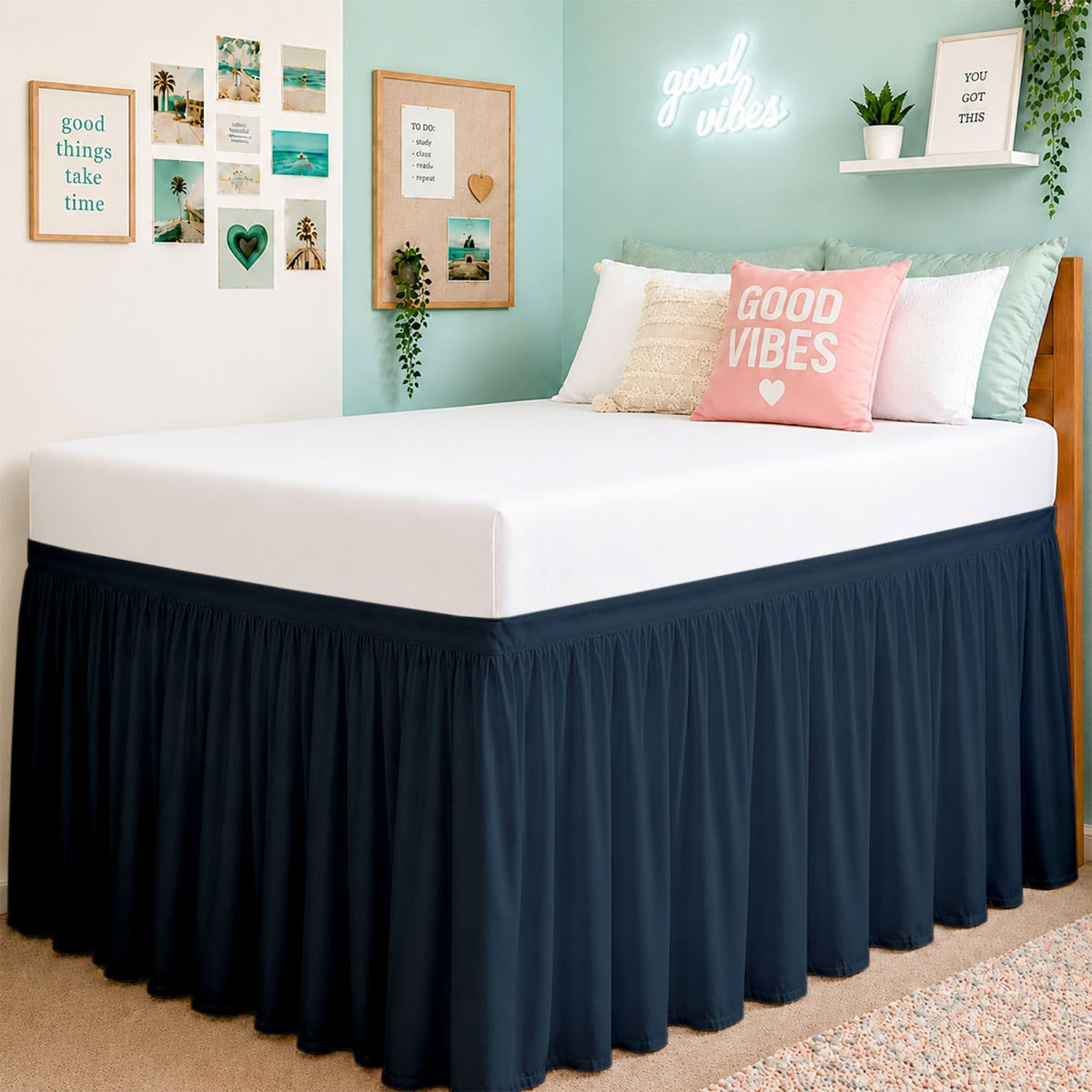 Cottington Lane Ruffled Dorm Room Bed Skirt Twin XL 30 Inch Drop, White