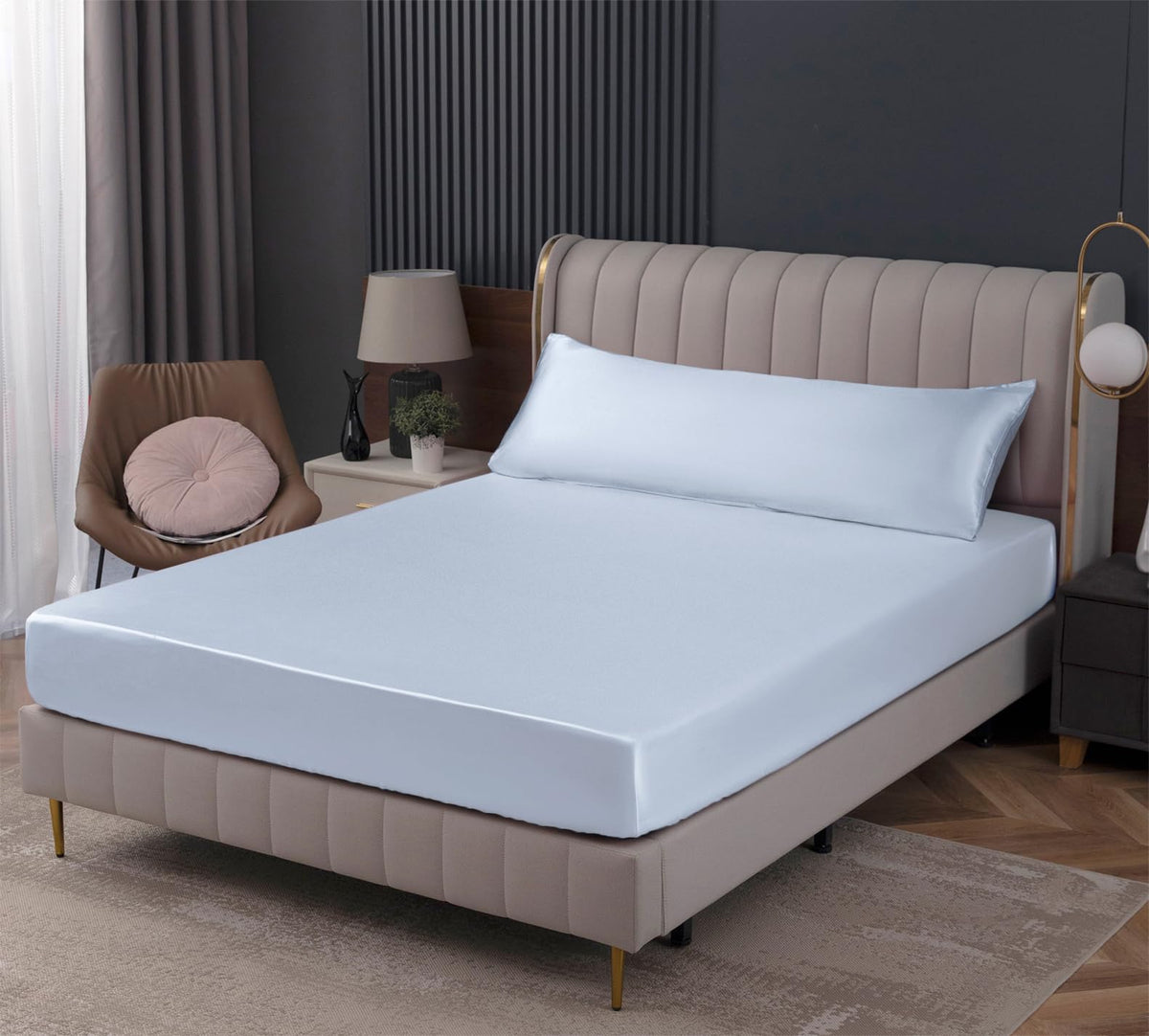 Homiest Black Satin Flat Sheet, Full Silky Bed Top Sheet Only
