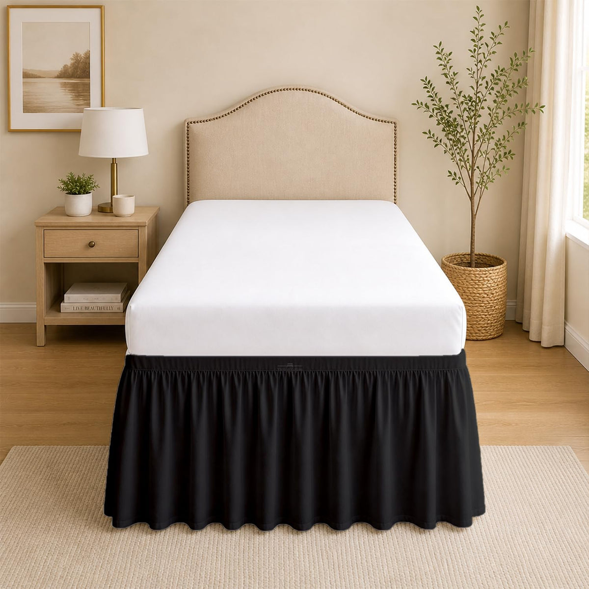 Dorm Room College Microfiber Ruffled Bedskirts Twin-XL 30" Drop, Black
