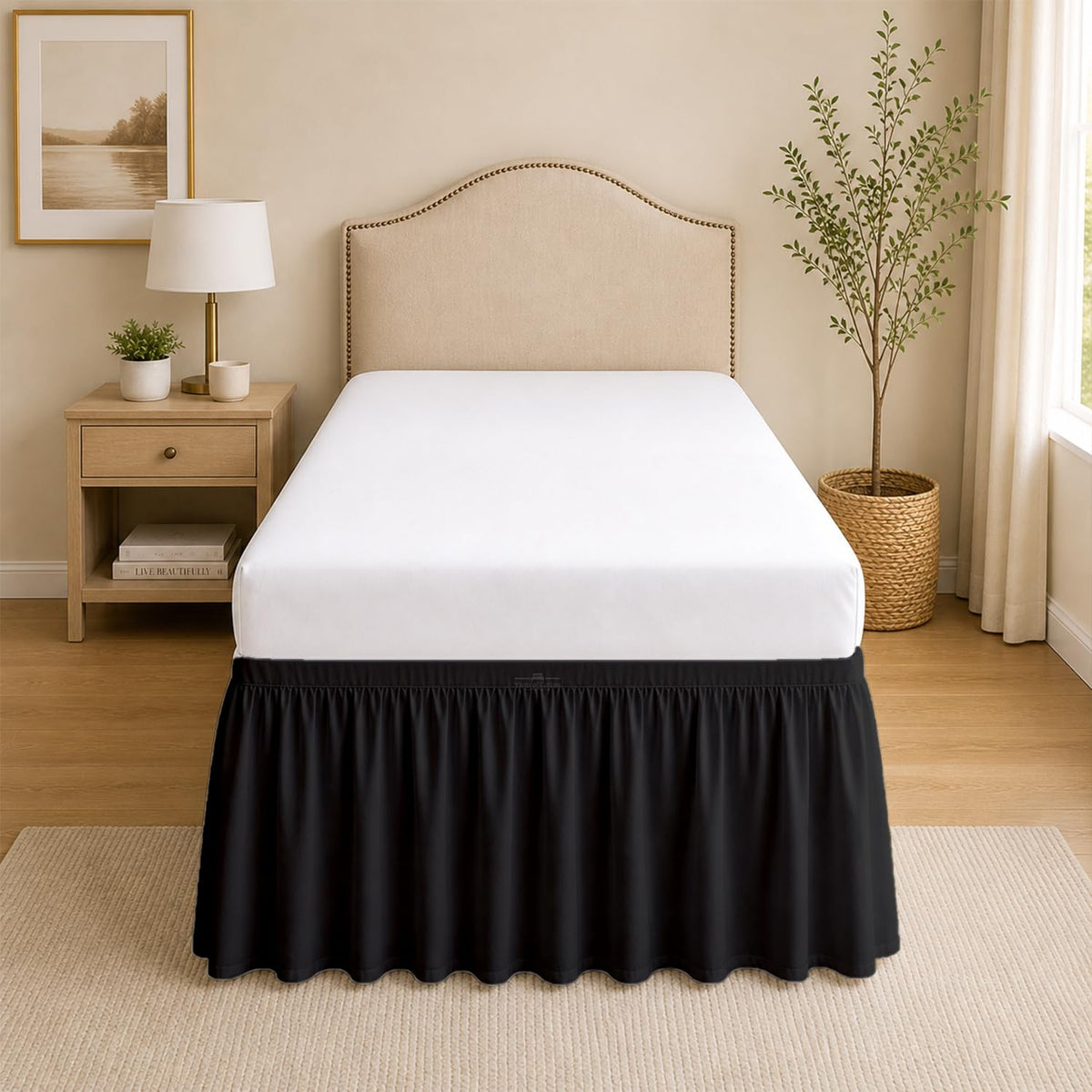 Dorm Room College Microfiber Ruffled Bedskirts Twin-XL 30" Drop, Black