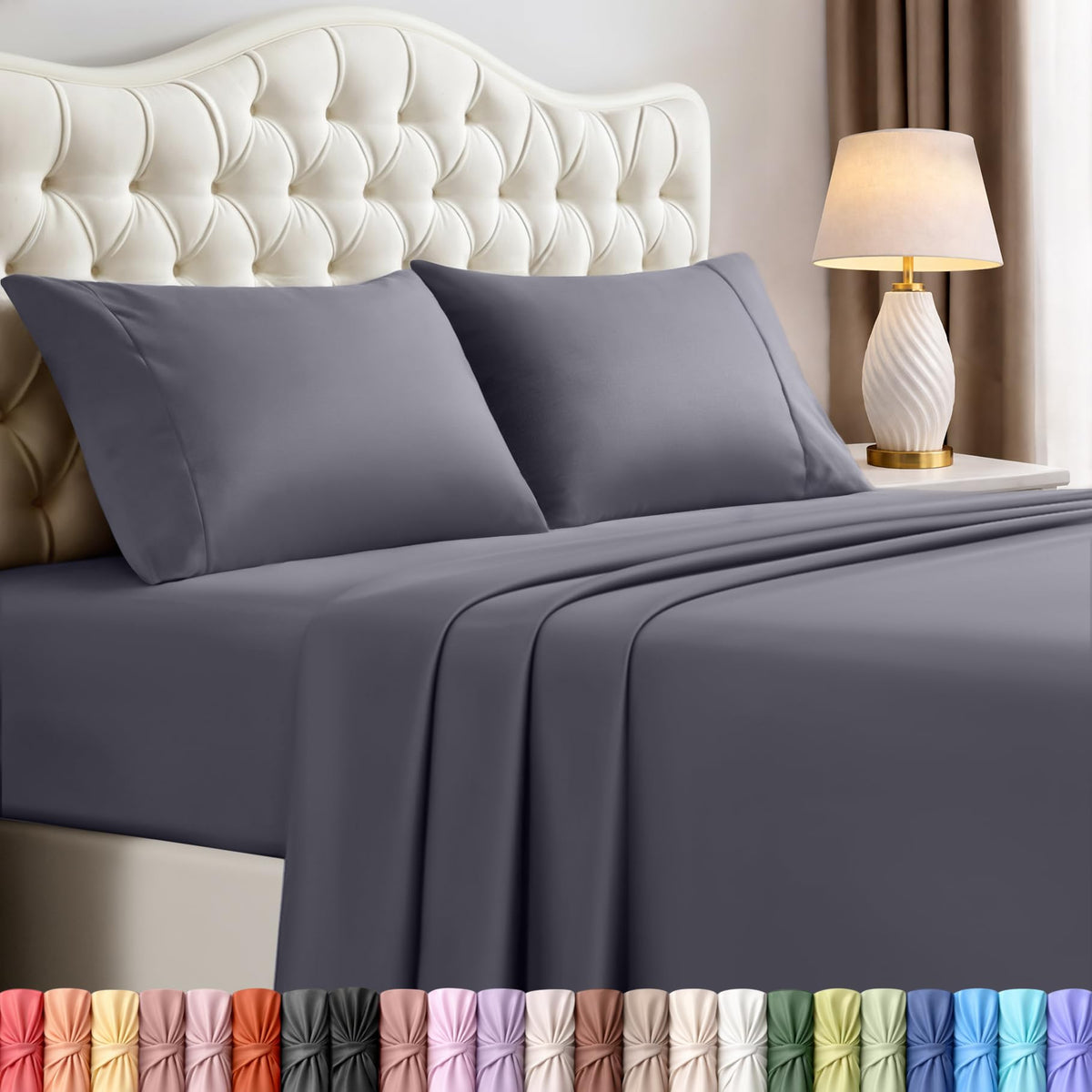 Queen Sheets Set, 4 Pieces 16" Deep Pocket Hotel Luxury Bed Sheets, Grey