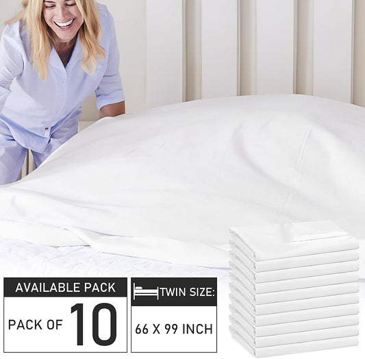 10 Pack White Flat Sheets Only Twin Size,Soft Microfiber Bedding Sheet