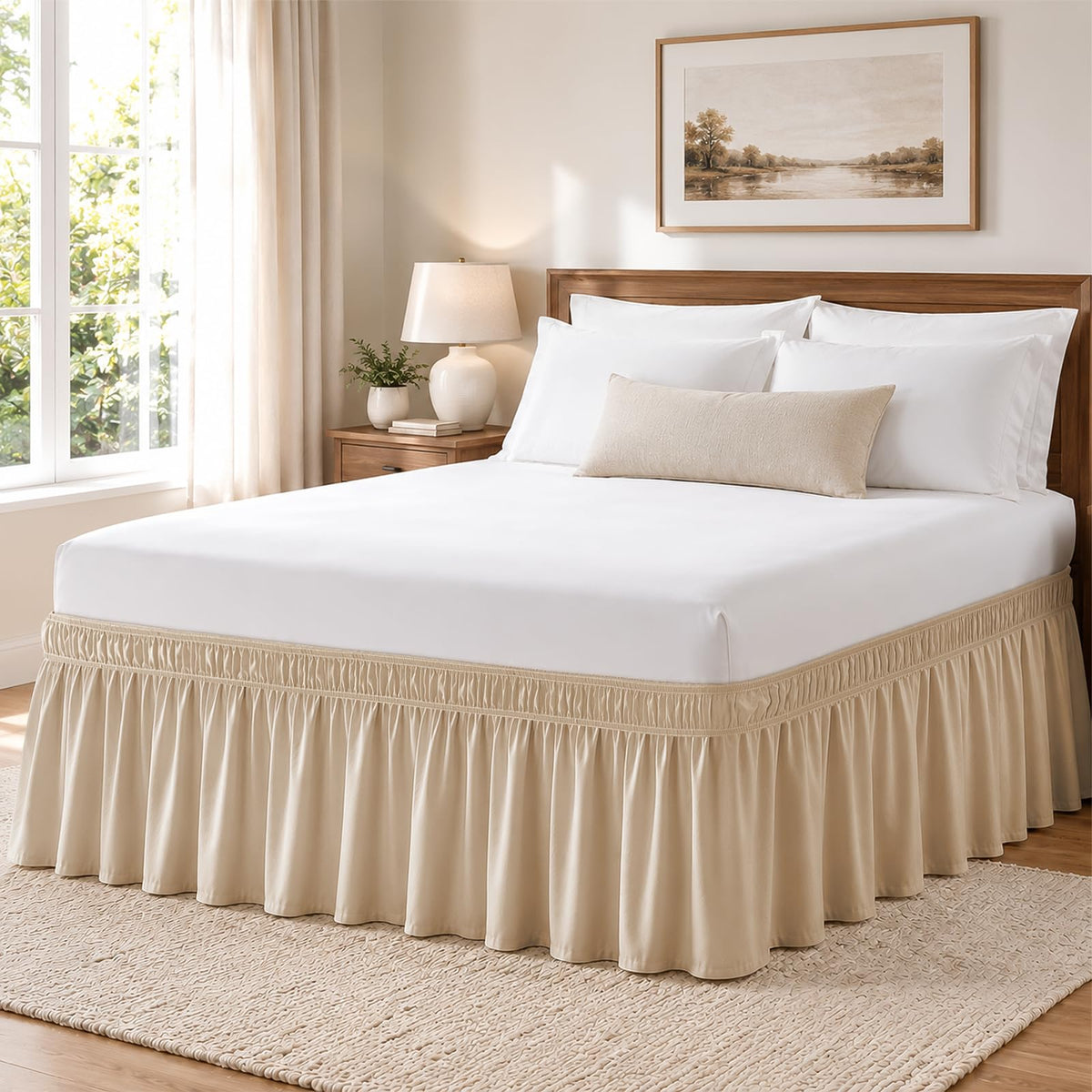 White Twin XL College Dorm Bed Skirt 32" Drop, Elastic Wrap Dust Ruffle