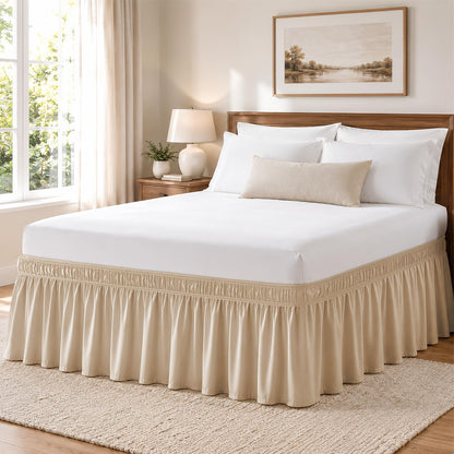 White Twin XL College Dorm Bed Skirt 32" Drop, Elastic Wrap Dust Ruffle