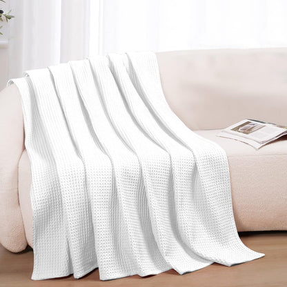 100% Cotton Blankets for Bed - Waffle Weave Blankets for Summer, Lightweight and Breathable Soft Woven Blanket for Spring (Dark Grey, Queen (90" x 90"))