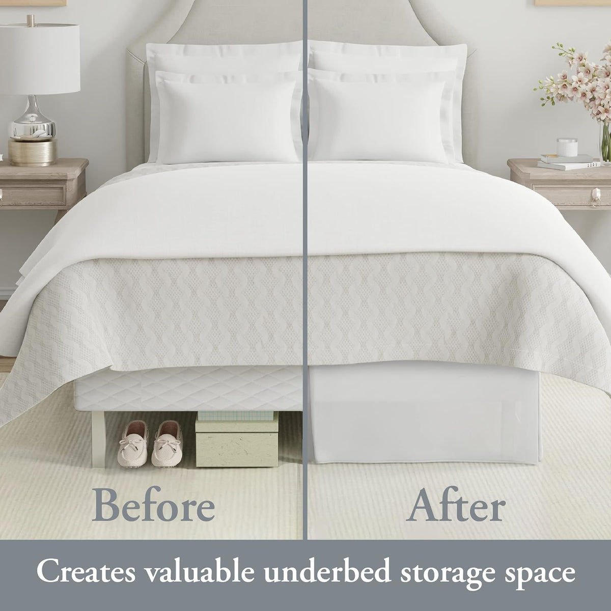 Bed Maker’s Never Lift Your Mattress Bed Skirt, Designed for Box Spring Beds, Split Corners, 14 Inch Drop Length, King, White
