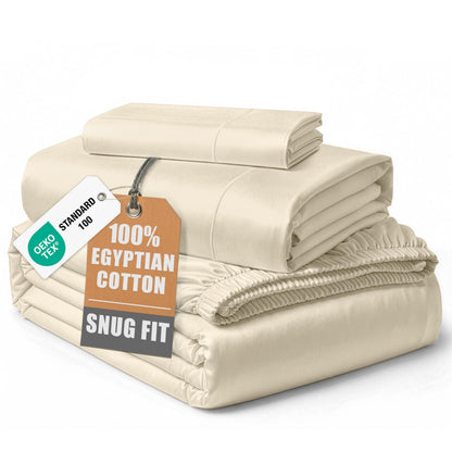 LANE LINEN 100% Egyptian Cotton Sheets King Size Silky Sateen Weave - White