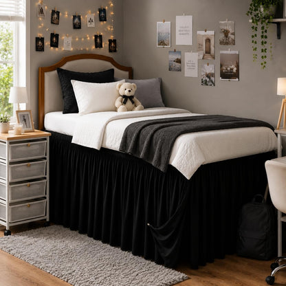 White Platform Dorm Room Bed Skirt Twin XL 36 Inch Drop with Split Corner