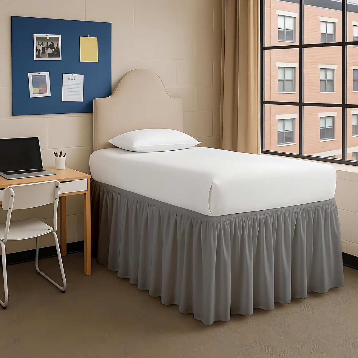 Mattress-Homes College Dorm Bed Skirt Twin XL, 42 Inch Drop Extra Long Bed Skirt, Split Corner Tailored Dust Ruffle, Premium Brushed Microfiber, Wrinkle Resistant, White