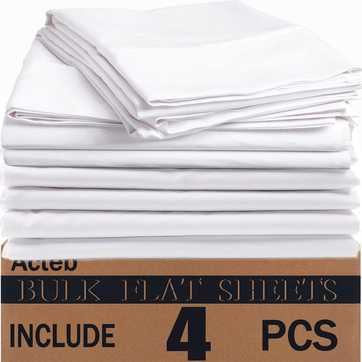 Bulk Twin Flat Sheets Only 4 Pack Basic White Bed Top Line Flat Sheet Soft Breathable Color Coded Hem Threads for Hotel Bedding Wholesale 66x96 inches