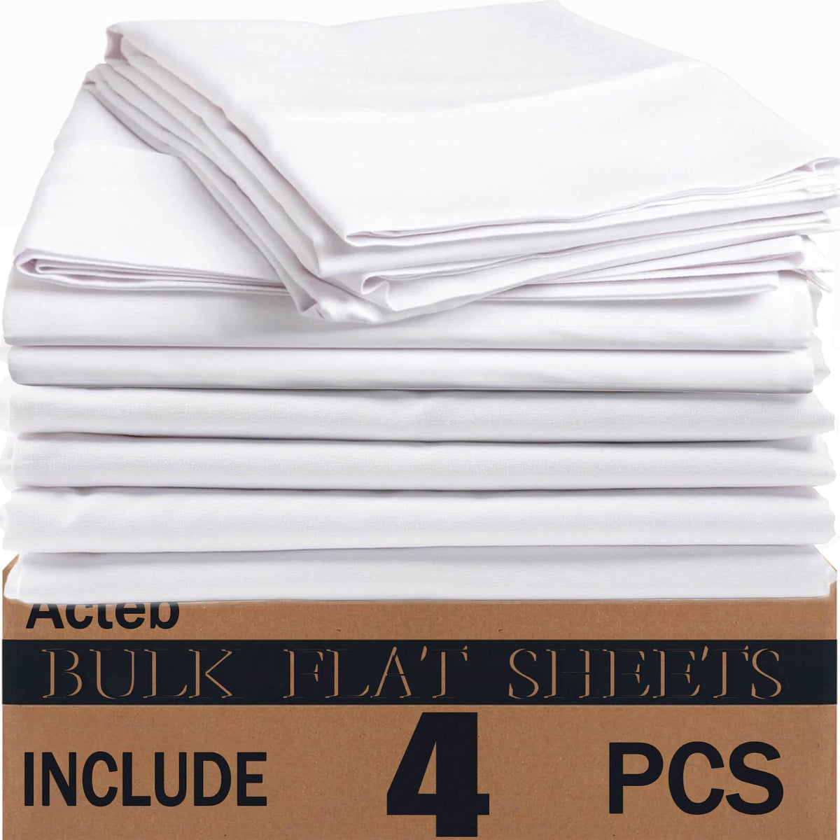 Bulk Twin Flat Sheets Only 4 Pack Basic White Bed Top Line Flat Sheet Soft Breathable Color Coded Hem Threads for Hotel Bedding Wholesale 66x96 inches