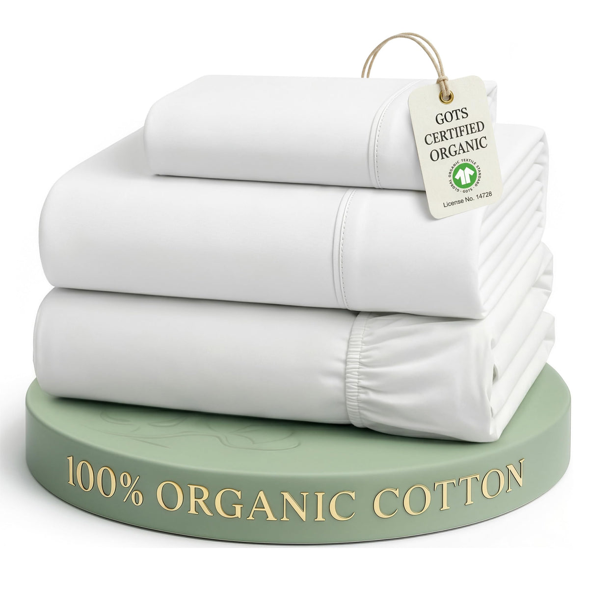 LANE LINEN Queen Sheets 100% Organic Cotton 4pc Percale Cooling - White