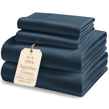 LANE LINEN 100% Egyptian Cotton Sheets King Size Silky Sateen Weave - White