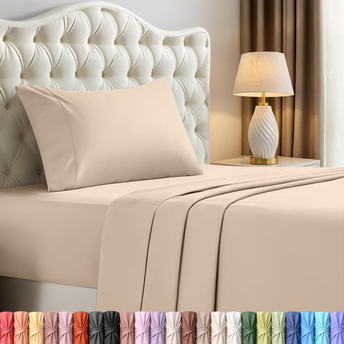 Queen Sheets Set, 4 Pieces 16" Deep Pocket Hotel Luxury Bed Sheets, Grey