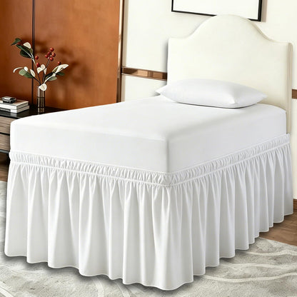 ANARACHON Full Bed Skirt, Wrap-Around Elastic Ruffled Eyelet Bed Skirt Full Size Dust Ruffle with Gathered Styling and Embroidered Details, 18" Drop Length (White)