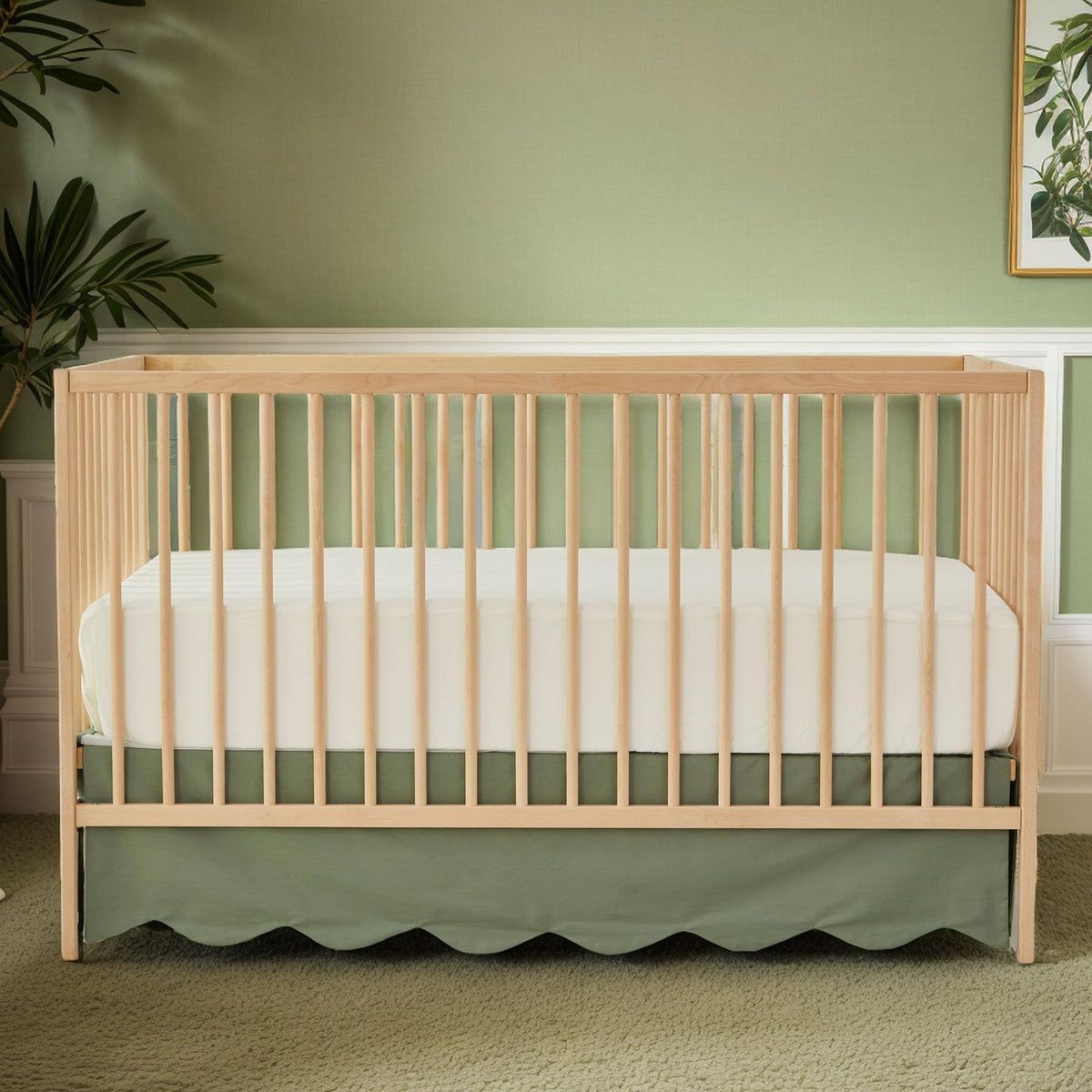 Brandream Scallop Edge Organic Cotton Crib Skirt, Baby Boy, Baby Girl, Gender Neutral Crib Skirt Toddler Bedskirt Farmhouse Chic Nursery Crib Bed Skirt, Boho Bohemian Solid Beige Skirt