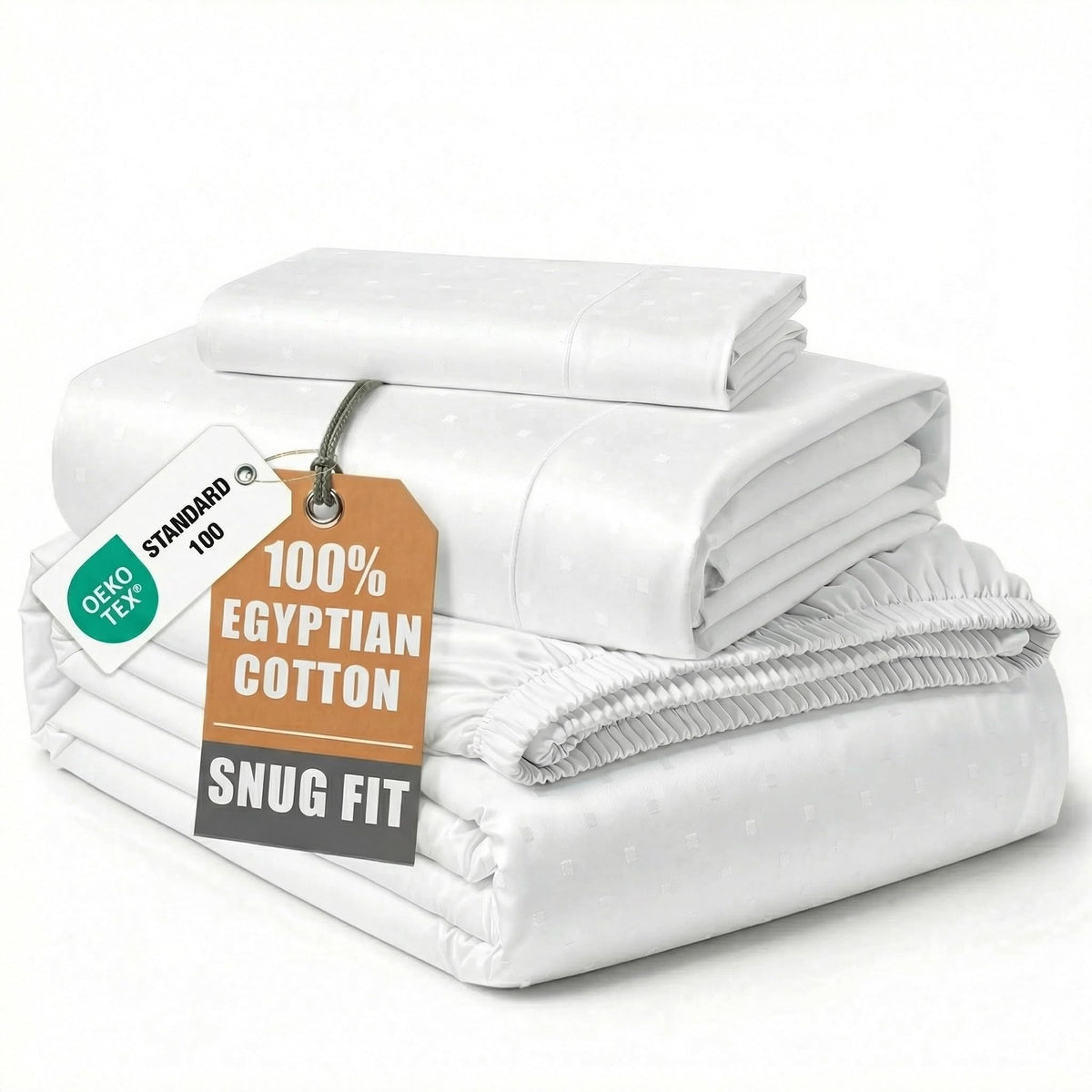 LANE LINEN 100% Egyptian Cotton Sheets King Size Silky Sateen Weave - White