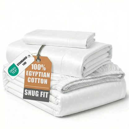 LANE LINEN 100% Egyptian Cotton Sheets King Size Silky Sateen Weave - White