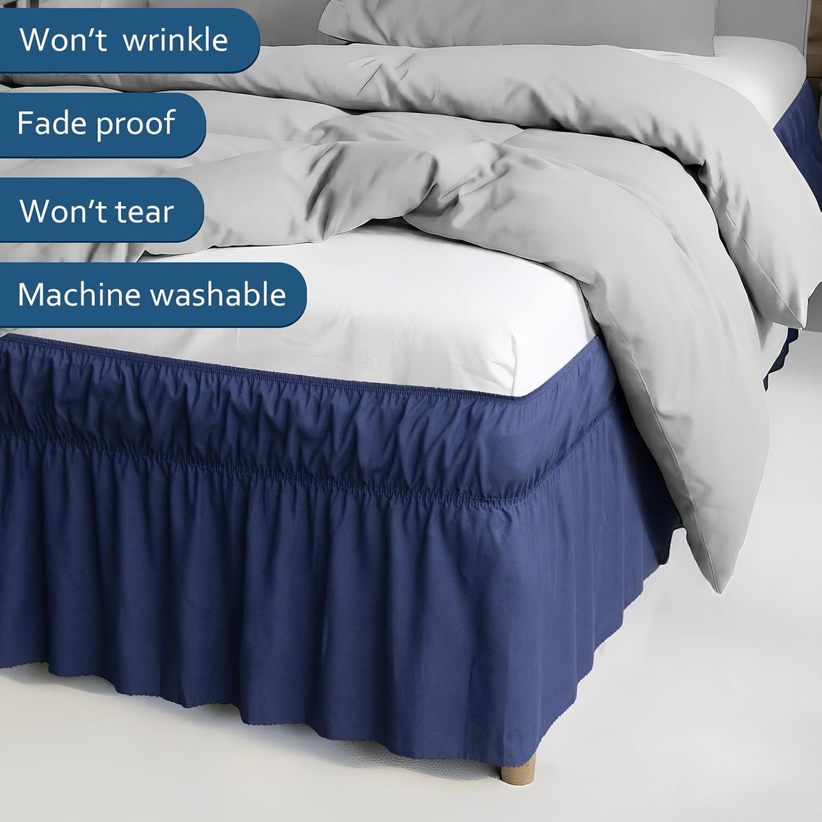Queen Bed Skirt 16 Inch Drop, Wrap Around Dust Ruffle with Elastic Band