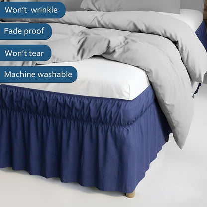 Queen Bed Skirt 16 Inch Drop, Wrap Around Dust Ruffle with Elastic Band