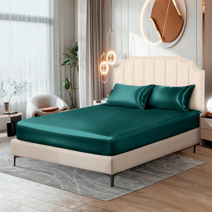 Ersmak Satin Flat Sheet Only, Single Flat Sheet Twin, Luxury & Ultra Soft Silky Bedding Top Sheet for Twin Mattress - Emerald Green