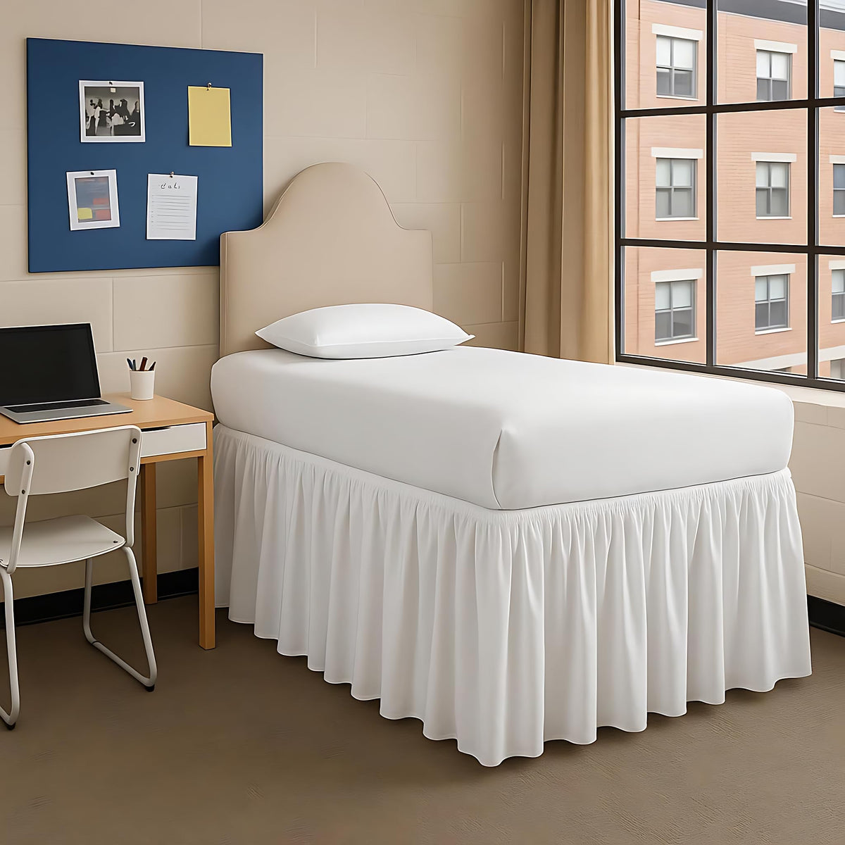 Mattress-Homes College Dorm Bed Skirt Twin XL, 42 Inch Drop Extra Long Bed Skirt, Split Corner Tailored Dust Ruffle, Premium Brushed Microfiber, Wrinkle Resistant, White