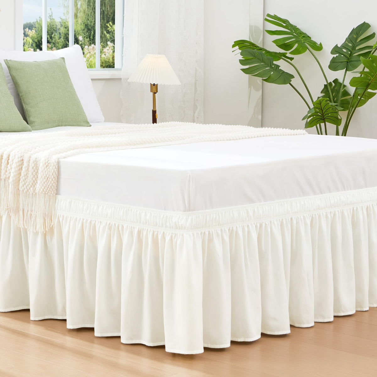 White Twin XL College Dorm Bed Skirt 32" Drop, Elastic Wrap Dust Ruffle