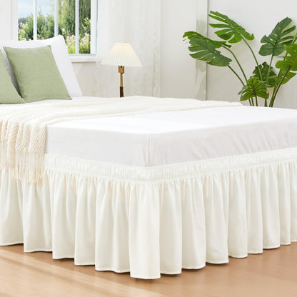 White Twin XL College Dorm Bed Skirt 32" Drop, Elastic Wrap Dust Ruffle