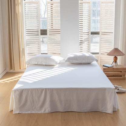 BISELINA French Linen Wrap Around Bed Skirt with Pleated Corner 14-Inch Tailored Drop Natural Flax Cotton Blend Basic Soft Cozy (14" Queen, Linen)