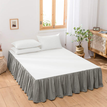 BISELINA French Linen Wrap Around Bed Skirt with Pleated Corner 14-Inch Tailored Drop Natural Flax Cotton Blend Basic Soft Cozy (14" Queen, Linen)