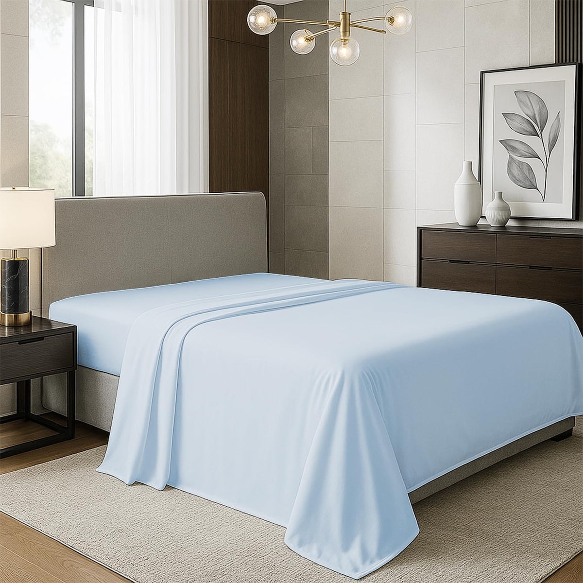 TEXAS LINEN CO. 100% Organic Cotton Queen Flat Sheet, Percale Weave, White