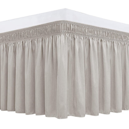 Wrap Around Queen Size Bed Skirt 15" Drop-Elastic Dust Ruffle Light Camel