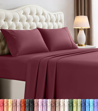 Queen Sheets Set, 4 Pieces 16" Deep Pocket Hotel Luxury Bed Sheets, Grey