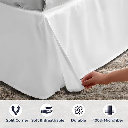 SGI Bedding 12 inch Drop Bed Skirt King Size - Platform Style with Secure Fit, Classic Tailored Look, Elegant Pleated Style Dust Ruffle, Split Corners, Wrinkle Resistant Microfiber - White