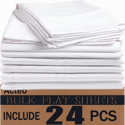 Bulk Twin Flat Sheets Only 4 Pack Basic White Bed Top Line Flat Sheet Soft Breathable Color Coded Hem Threads for Hotel Bedding Wholesale 66x96 inches
