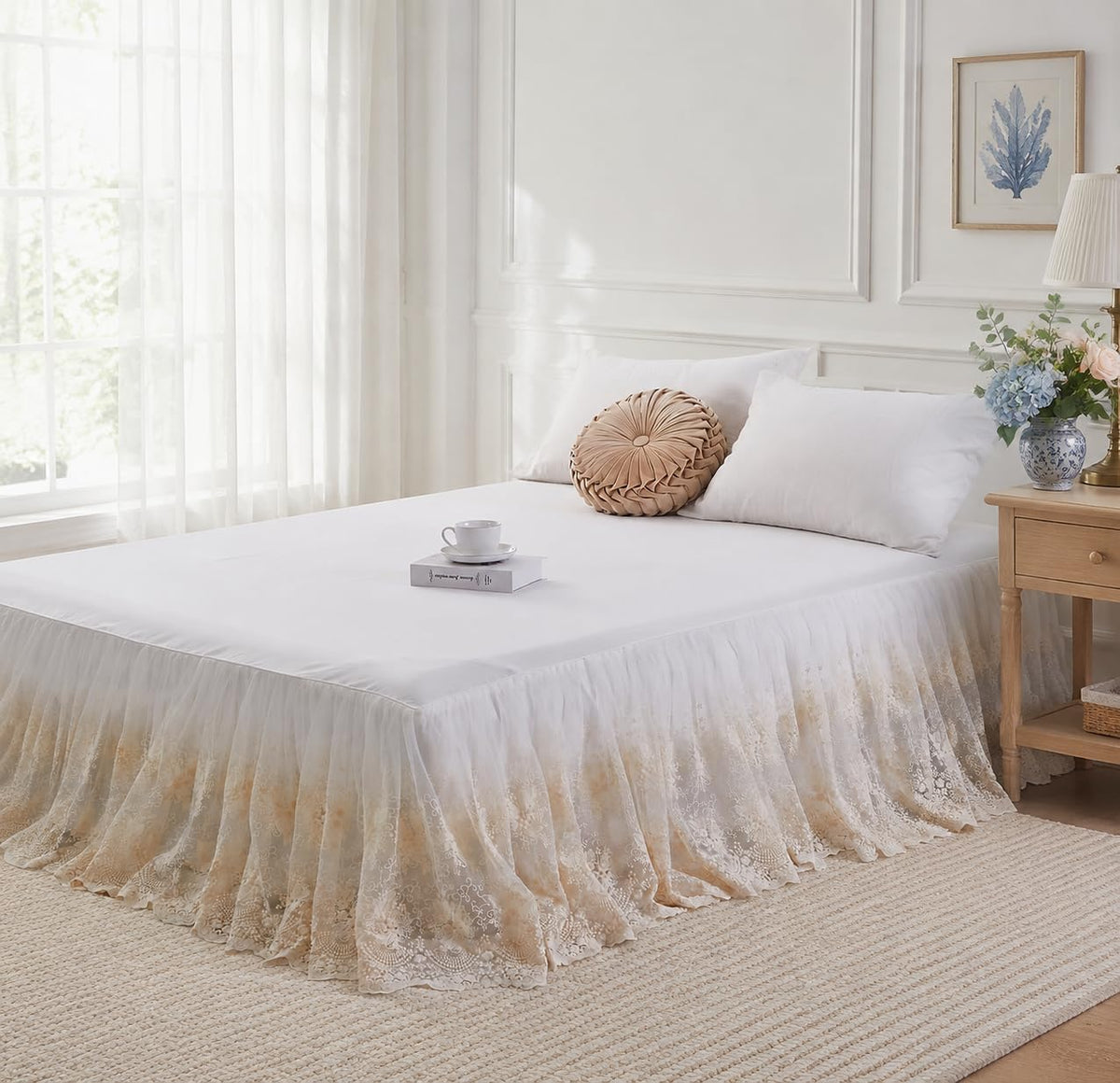 Brandream Cream Lace Bed Skirt King 18-Inch Drop Romantic Bedding