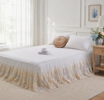 Brandream Cream Lace Bed Skirt King 18-Inch Drop Romantic Bedding